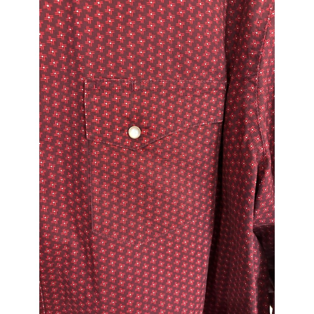 Wrangler Western Dress Shirt Wrancher Red Black Pearl Snaps Long Sleeve Mens XL - Picture 5 of 12